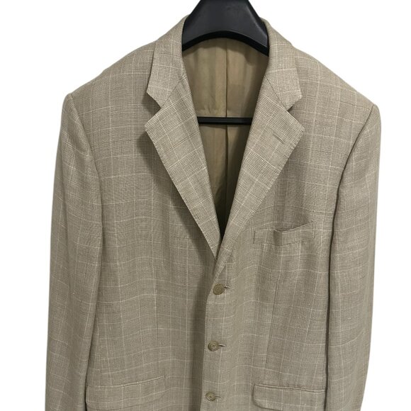 Mens Corneliani Flax Check Virgin Wool Button Jacket Italy Sport Coat Blazer 58R - Picture 1 of 6